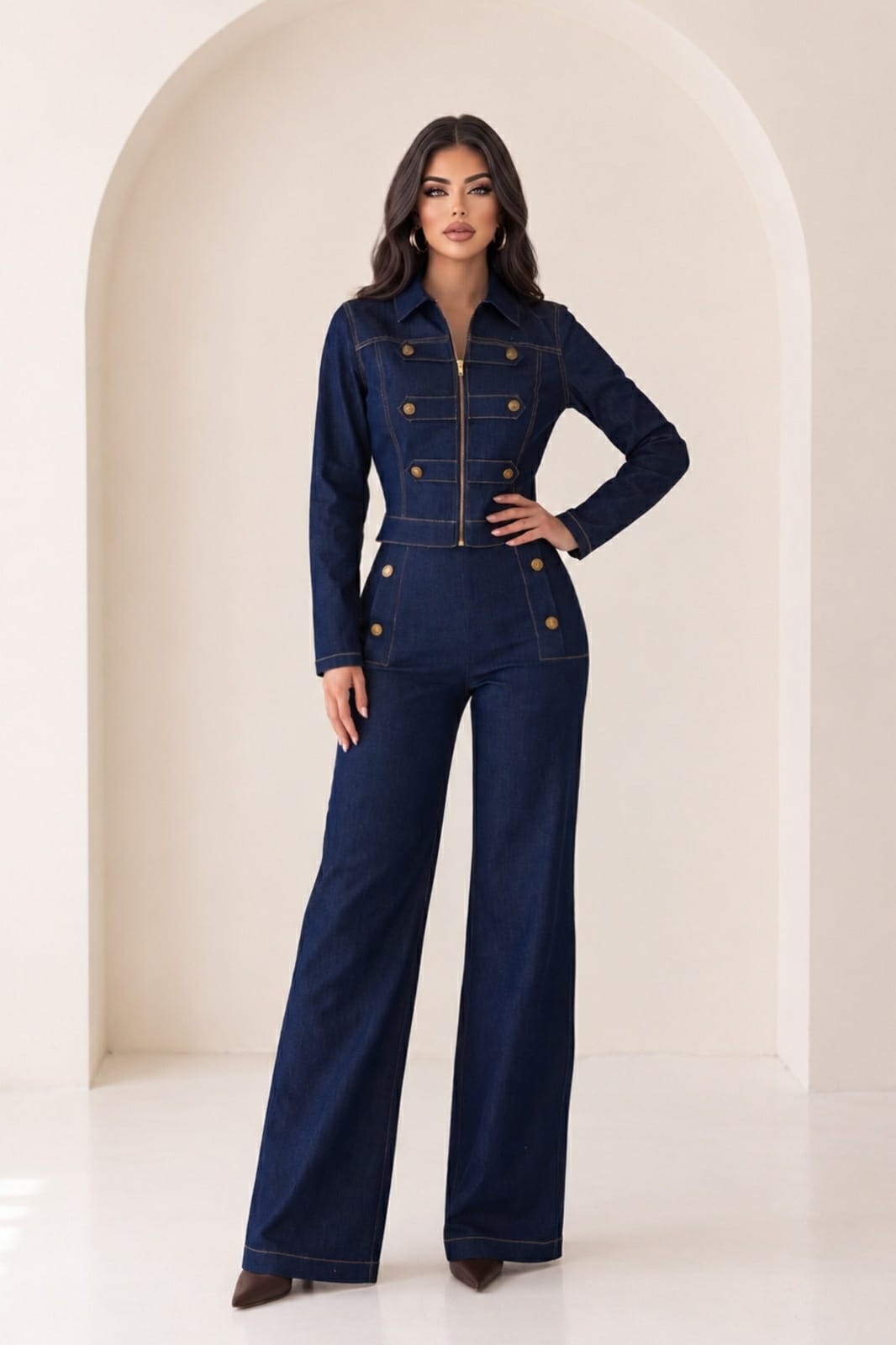Conjunto Amélie azul oscuro de dos piezas, vista de espalda