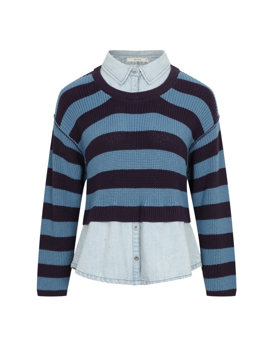 Blusa doble de mezclilla c/ suéter rallado