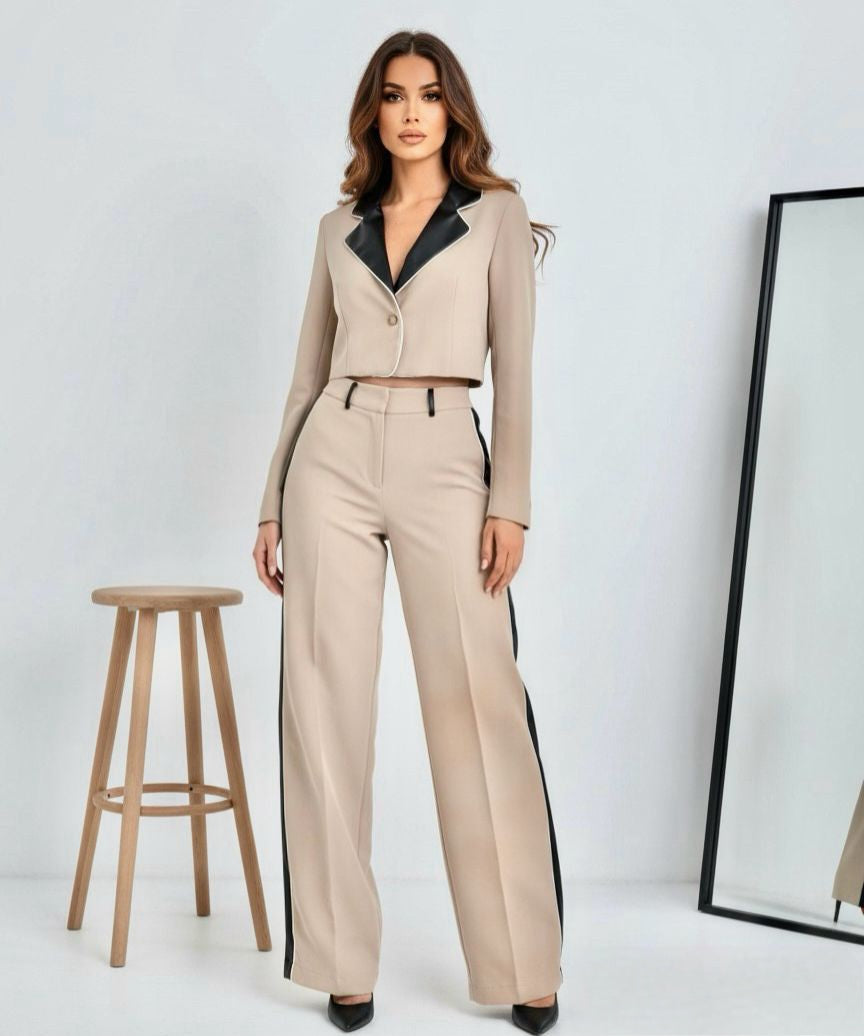 Conjunto beige manga larga saco corto