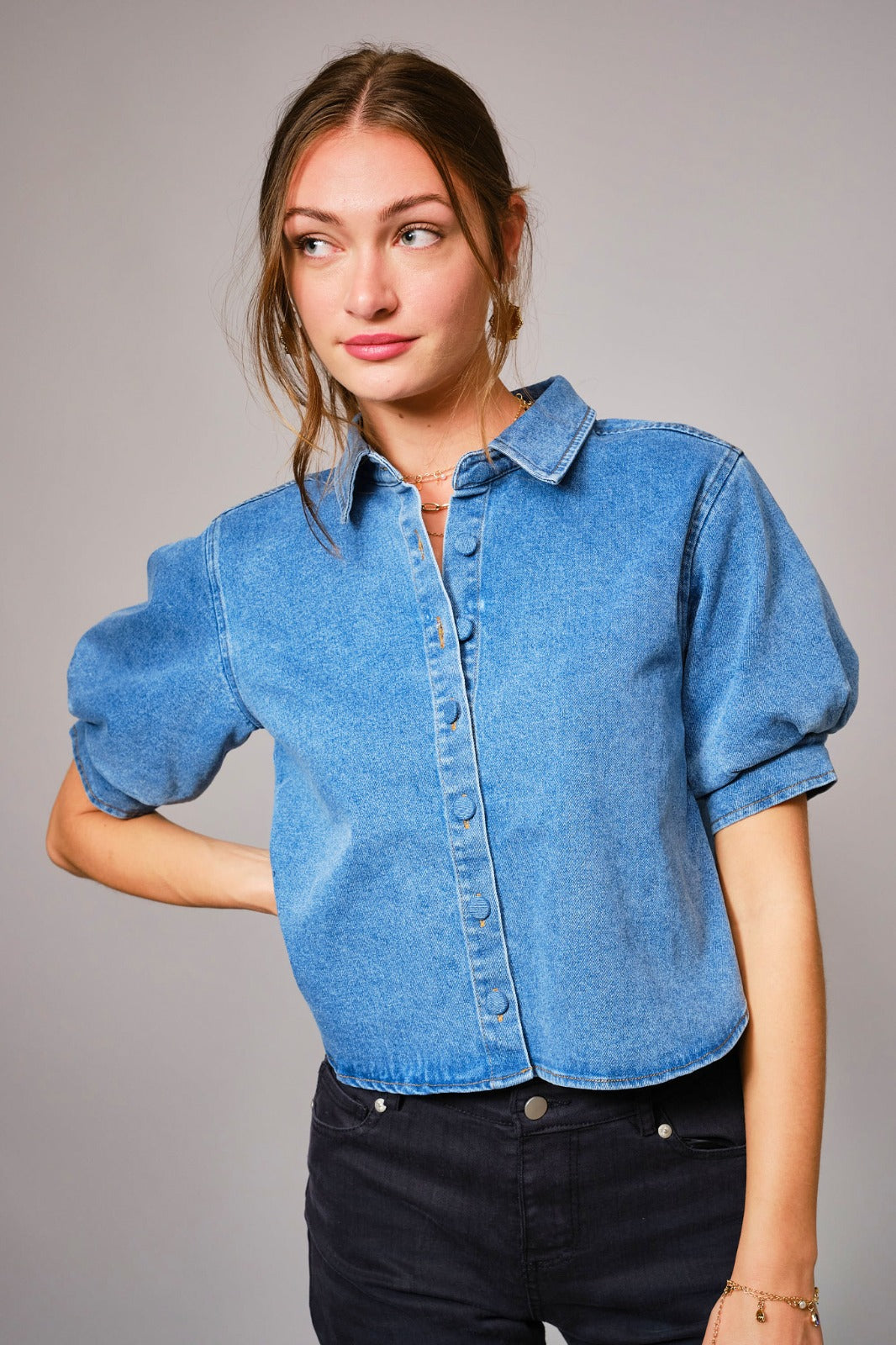Blusa manga 3/4tos mezclilla