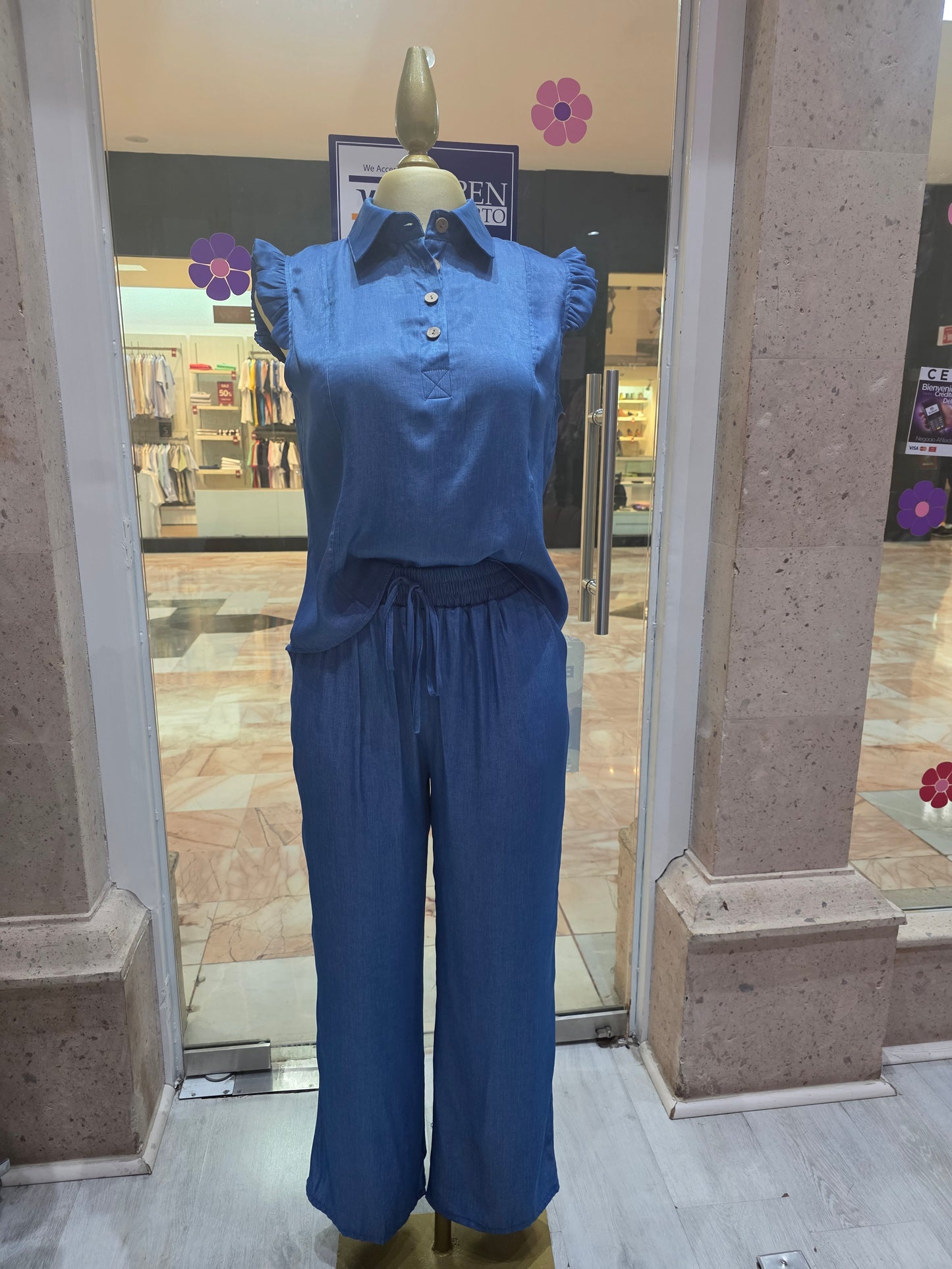 Baby demin conjunto dos piezas mangas olgadas