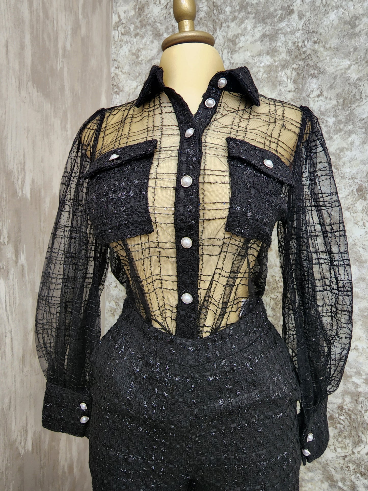 Conjunto dos piezas negro botones perla