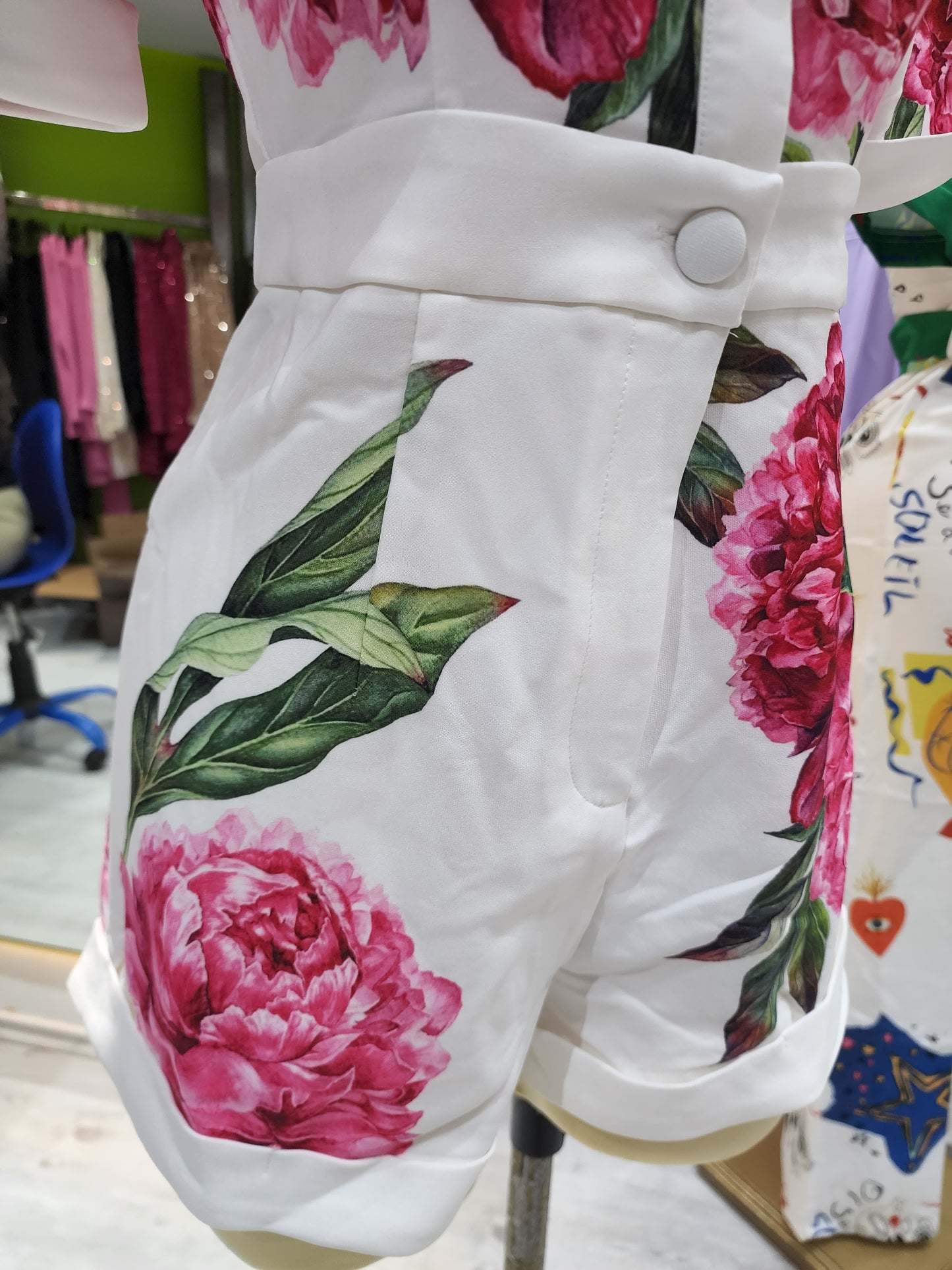 Jumpsuit short flores fuchsia