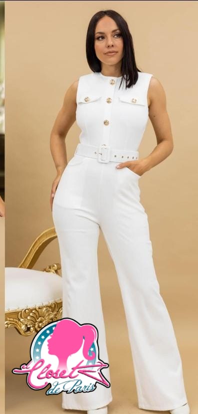 Jumpsuit blanco botones dorados s/manga