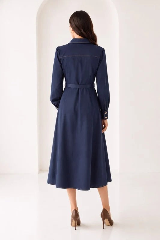 Navy vestido manga larga