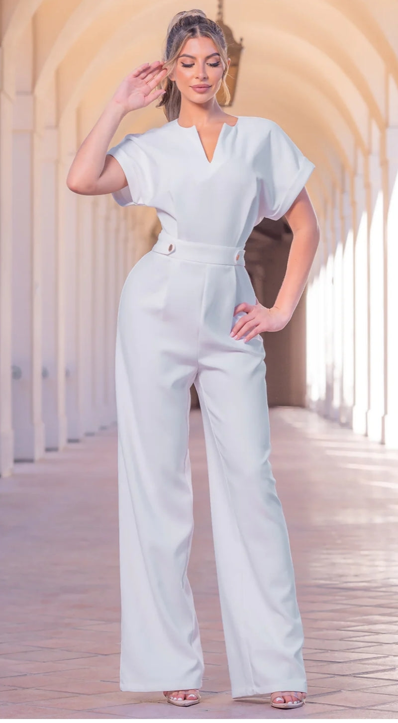 Jumsuit blanco botones dorados
