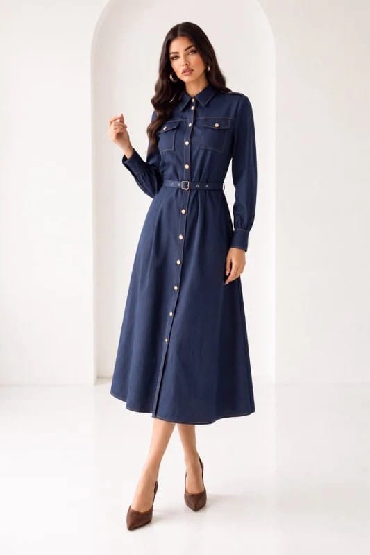 Navy vestido manga larga