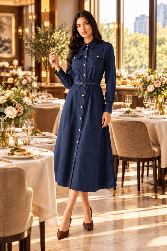Navy vestido manga larga