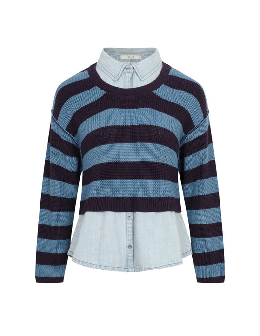 Blusa doble de mezclilla c/ suéter rallado
