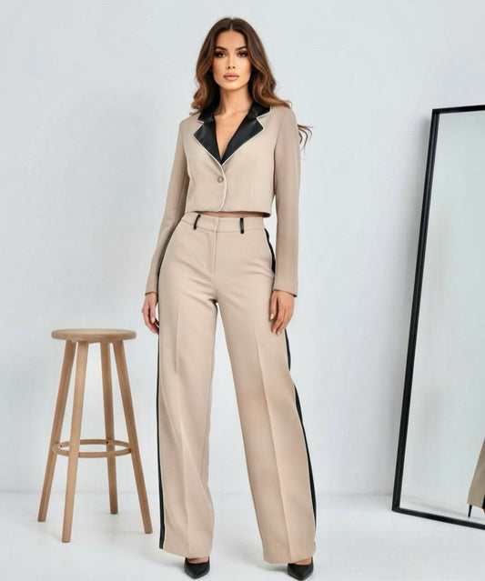 Conjunto beige manga larga saco corto