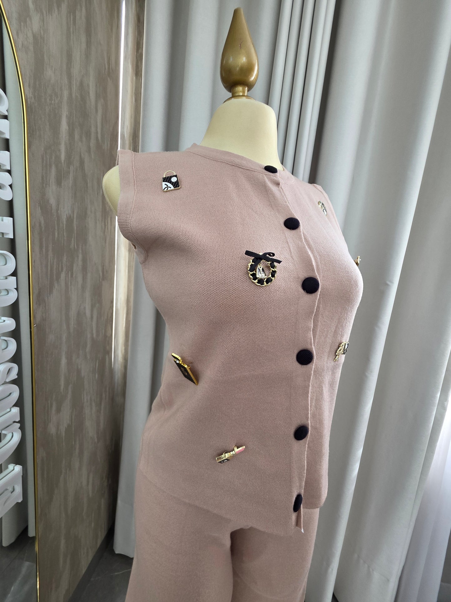 Conjunto de punto hilo color khaki